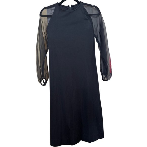VTG Ayres Unlimited Black Sheath Midi Dress w/Sheer Sleeves Women Bust Size 29" - Picture 1 of 16